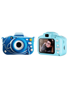 KIDS PHOTO CAMERA DIGITAL BUBBLE MICRO SD 2"IPS HD SCREEN BLUE + COVER DELFINO